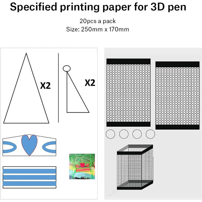 Трафарети з паперу Форма з паперу 3D-ручка для 3D-друку Ручки 3D-моделі ручок для дітей своїми руками. білий, 20 шт., 3D-