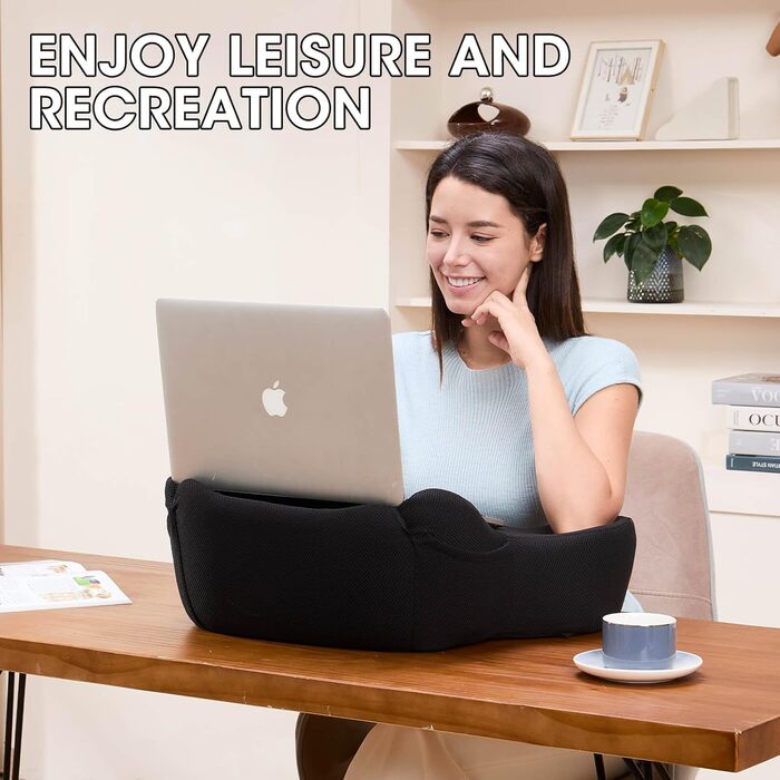 Подушка для читання на коліна, подушка для ноутбука, м&39який стіл для колін, ігрова подушка для читання, роботи, гри в ліжку, на дивані, в машині (чорна)