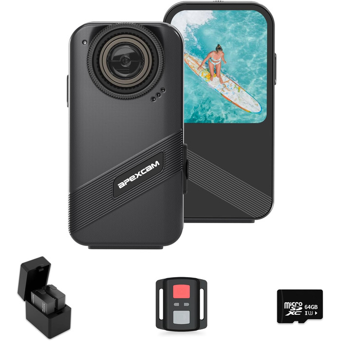 Сенсорний екран Action Cam 4K60FPS 48MP WiFi 8 шт. Zoom EIS 20m Waterproof with 64GB Sports Camera Card Underwater Camera Card 2.4G Remote Control 2x1350mAh Batteries, 20