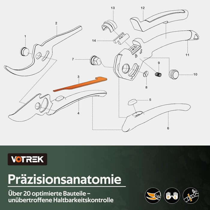 Садові ножиці з двостороннім механізмом 8,5 дюймів з плавним відкриванням ручки, професійні ножиці для троянд та дерев зі сталі SK5 та внутрішньою пружиною для легкого обрізання ідеально підходять для людей зі слабкими руками. Браслет Подарунковий помаран