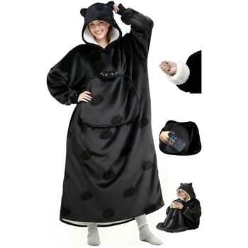 Ковдра Mewaii з рукавами, м&39яка фланелева ковдра з худі з шерпи для жінок та чоловіків, ідеально підходить для дому, подорожей та любителів домашніх тварин, світло-чорна