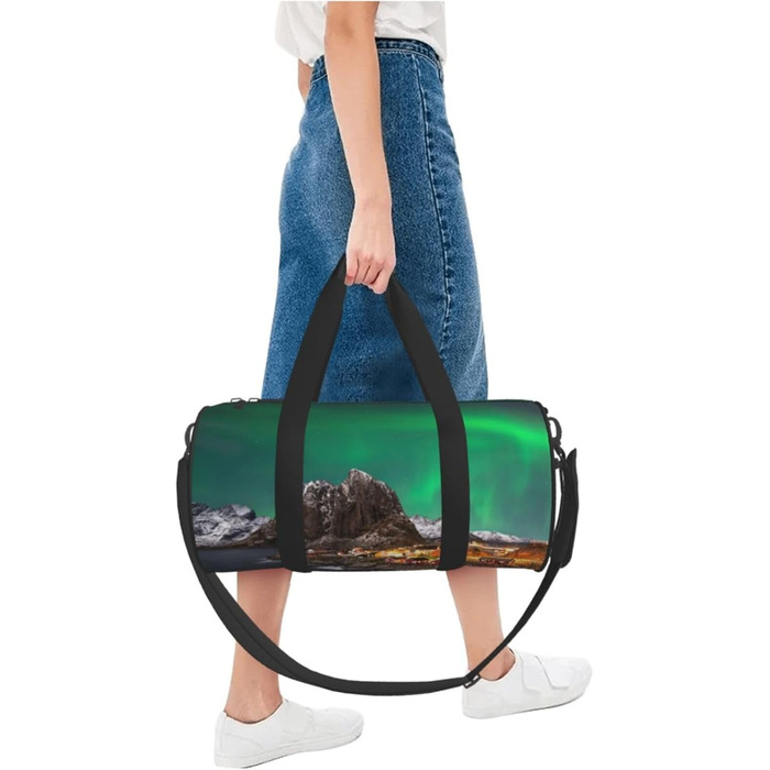 Спортивна сумка, дорожня сумка, з ефектним принтом Аврора, сумка для подорожей та на ніч, чорна, універсальний розмір