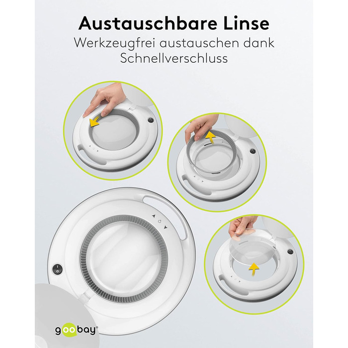 Світлодіодна лампа-лупа goobay 60362 з затискачем / споживана потужність 9 Вт / лінза з кришталевого скла 127 мм/колірна температура 6400 K / 1.75 шт. збільшення/світловий потік 83-730 люмен/біла версія 2023 року