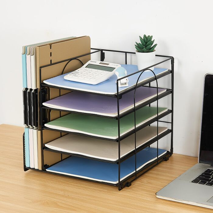 Органайзер для столу та аксесуари, 5-ярусний лоток для паперу з тримачами для файлів, офісний органайзер для зберігання канцелярського приладдя та документів (чорний)