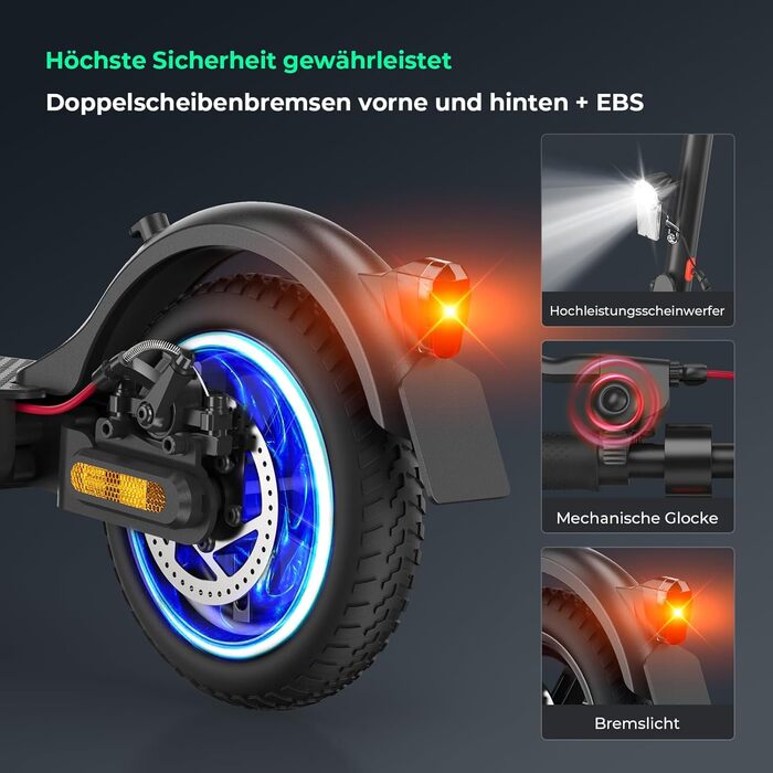 Електросамокат E з допуском до дорожнього руху, навантаження на електросамокат ABE до 120 кг, запас ходу 30 км, світлодіод, 20 км/