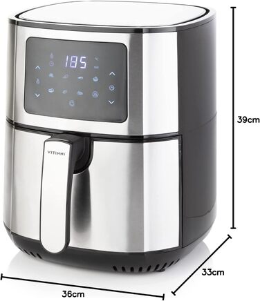 Фритюрниця, 5,5 л, швидка циркуляція повітря, потужність 1400 Вт, кошик з нержавіючої сталі, фритюрниця для здорового приготування, сенсорний екран, світлодіодний цифровий дисплей, панель керування з інтегрованим попередньо встановленим меню.