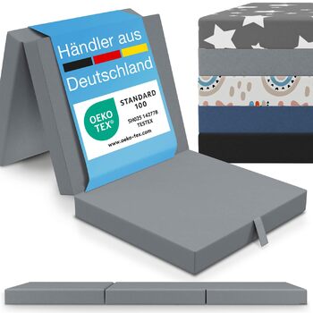 Складаний матрац ELONEO 65x195 см, висота 9 см, складний дитячий матрац, складний гостьовий матрац, складний матрац, дорожній матрац для дітей та дорослих для подорожей та кемпінгу, сірий