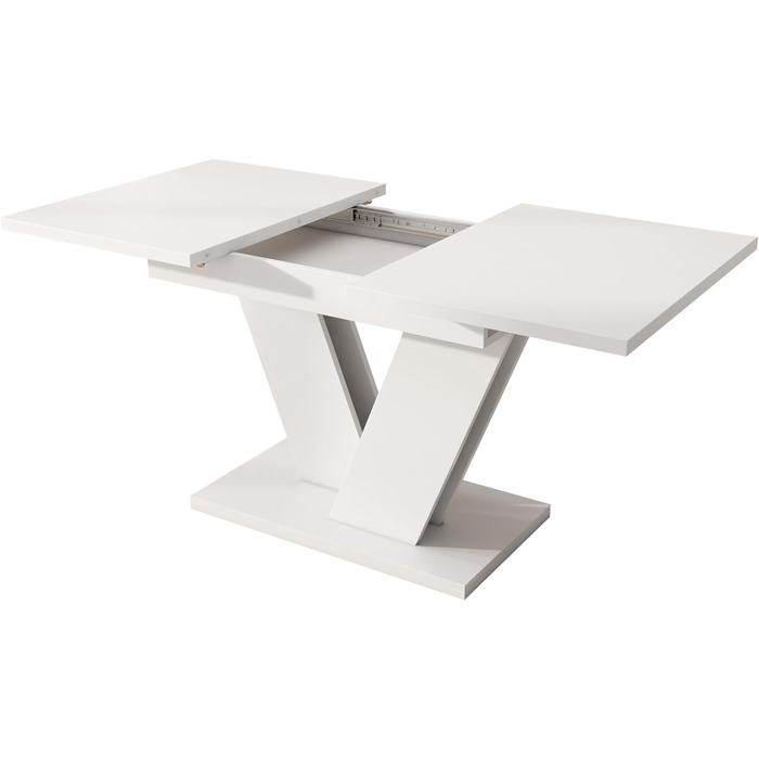 Розкладний обідній стіл 120/160 * 80 см, для 4-6 осіб, прямокутний, потовщена стільниця, V-подібні ніжки, білий