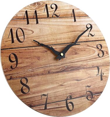 Настінний годинник Plumeet, 25-сантиметровий безрамковий дерев'яний настінний годинник з тихим кварцовим рухом, сільський горіхови