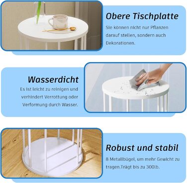 Кругла металева підставка для рослин HDANI 35 см, міцна та надійна підставка для квітів для вітальні, саду, балкону, дерев&39яний квітковий табурет, білий колір, висота 35 см