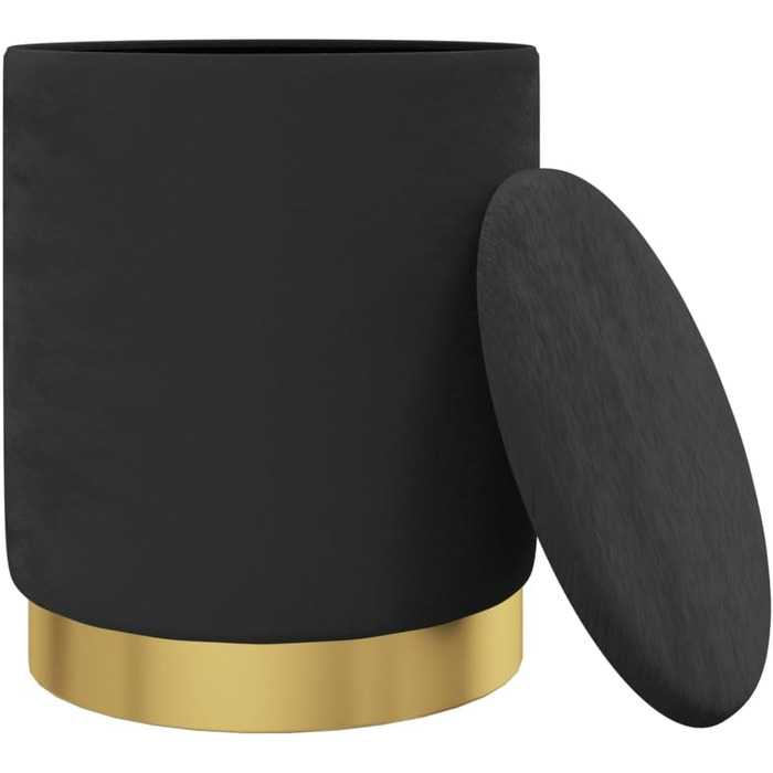 Круглий пуф для зберігання, м&39який пуф, пуф для ніг, круглий табурет, пуф, табурет з місцем для зберігання, вітальня, чорний оксамит, 31 x 37 см