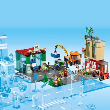 Конструктор LEGO 60292 City Town Center із іграшковим мотоциклом, велосипедом, вантажівкою, дорожніми плитами та 8 мініфігурками