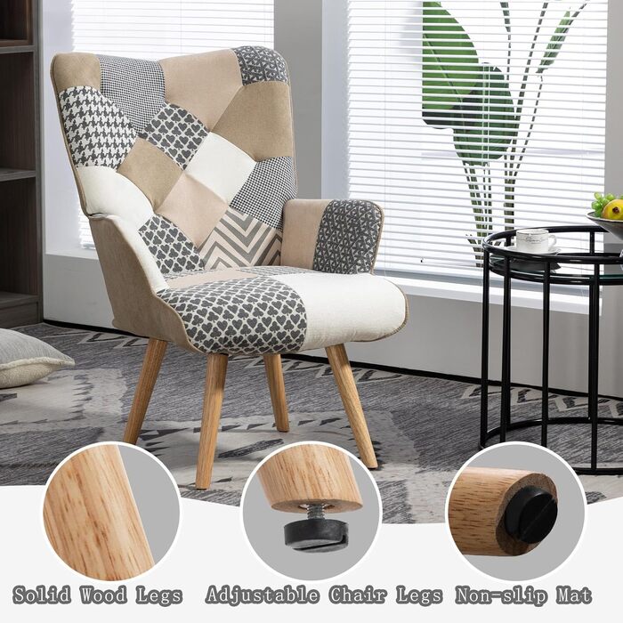 Крісло-реклайнер, лляне крісло-гойдалка з ніжками з масиву дерева, крісло-підголовник для вітальні, спальні, куточка для читання, сірий