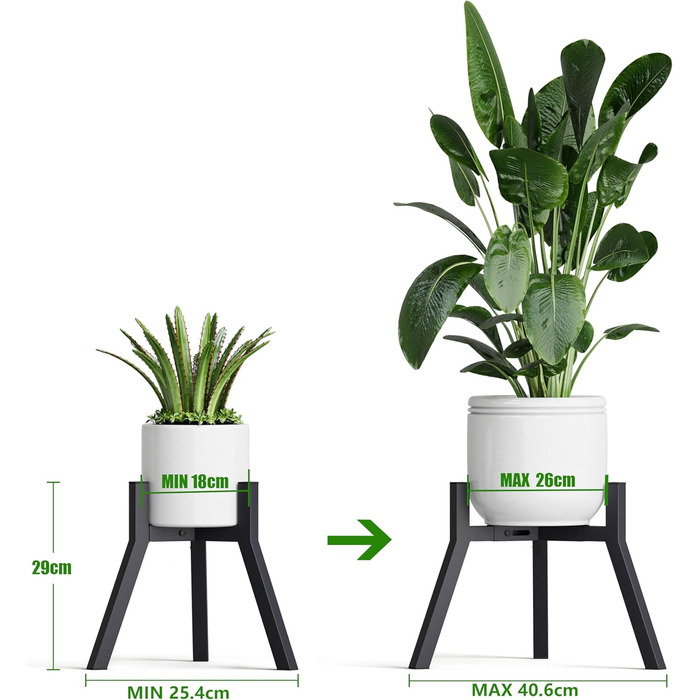 Регульована підставка для рослин, 2 шт., для використання в приміщенні/на вулиці, металева підставка для квітів, міцна опорна рама, квітковий табурет для горщиків різних розмірів, чорний PS-007BK-2