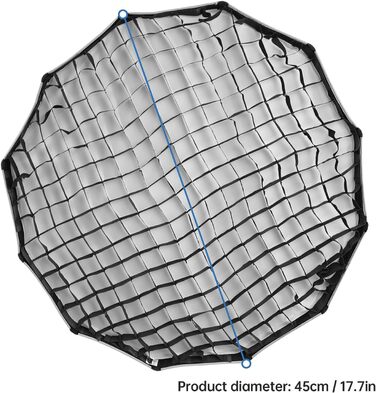См/17,7 дюйма Швидкознімний параболічний софтбокс Складний софтбокс Bowen Mount Honeycomb Grill Фотостудія Фотографія Портрет Пряма трансляція 45 см Чорний і сріблястий, 45