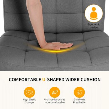 Офісне крісло Clevich без підлокітників, широке крісло з перехресним розташуванням сидіння, ергономічне крісло з регульованою висотою для домашнього офісу, кабінету, макіяжу, спальні (сіре)