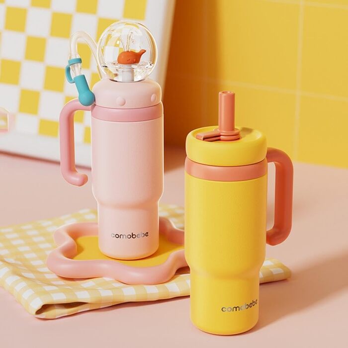 Стаканчик з нержавіючої сталі для фонтану &quotкит&quot з ручкою, 710 мл - Дві кришки, герметичний, можна мити в посудомийній машині, милий та ідеально підходить для дітей, підлітків та дорослих. Чашка для пиття у формі кита з бризками кита (рожевий) 24 у