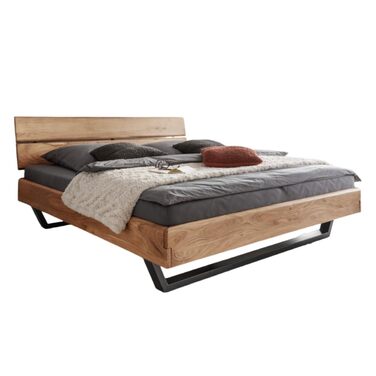 Каркас ліжка Болонья, спальне місце 180x200 см, каркас та узголів&39я з масиву акації в кольорах дерева, регульована глибина матраца, чорна металева основа 180 x 200
