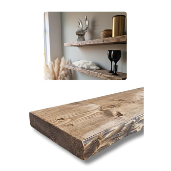 Антикварна настінна полиця з масиву дерева полиця у вінтажному стилі зістареного вигляду плаваюча або зі сталевими кронштейнами кухня, вітальня, тераса (100 см)