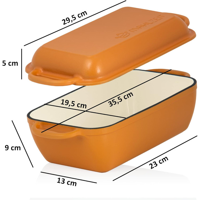 Чавунна емальована жаровня Mahlzeit з кришкою 4,8 л Сонячний апельсин жаровня 2 в 1 зі сковородою безпечна для духовки, безпечна д
