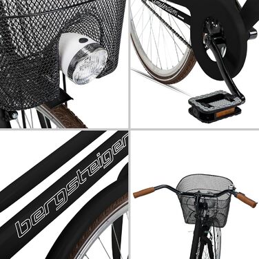 Дюймовий, 28-дюймовий жіночий велосипед, від 150 см, кошик, велосипедний ліхтар, жіночий міський велосипед з гальмом-ножкою, голландський велосипед у ретро-дизайні 28 дюймів чорного кольору, 26-