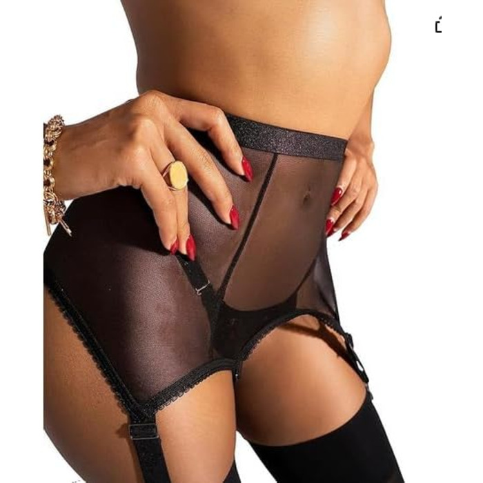 Жіночий пояс для панчіх, тримач для панчіх великих розмірів, пояс для панчіх з затискачами, пояс для панчіх до стегна з 6 ремінцями, розтягуваний пояс для білизни, XS-2XL, чорний-пластиковий-hebilla L-XL