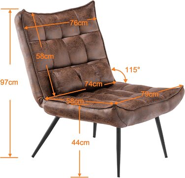 Сучасне крісло MCombo, крісло-реклайнер для вітальні, з поперековою подушкою, ретро вінтажне крісло для читання, крісло для відпочинку, м&39яке крісло, 4779-1 (коричнева мікрофібра)
