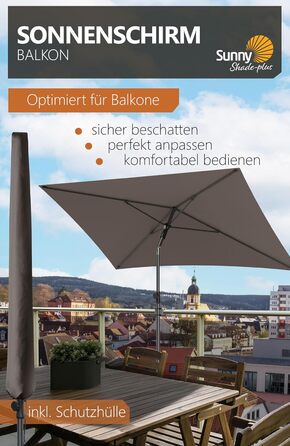 Парасолька 4smile Parasol Balcony SunnyShade Plus 200 x 125 см для захисту від ультрафіолету UV50 із захисним чохлом  темно-коричнева