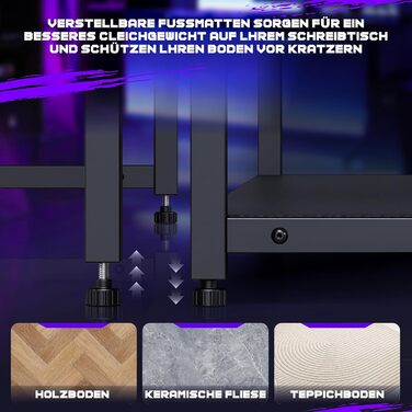 Г-подібний стіл Yansee, ігровий стіл з полицею, світлодіодне освітлення, порт зарядки USB, порт Type-C та розетка, кутовий стіл для домашнього офісу 120 x 50 x 75,5 см, чорний