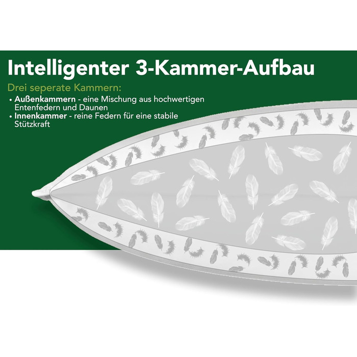 Пухова подушка DREAMSTAR 40 x 80 см 3-камерна пухова подушка Пухова та пір&39яна подушка 40 x 80 см Сертифікована подушка Oeko-Tex Найвища готельна якість Підходить для алергіків Бавовна 40 x 80 см