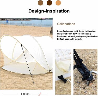 Розкладний пляжний намет, захист від ультрафіолету, легкий всепогодний пляжний намет для саду та пляжу, бежевий