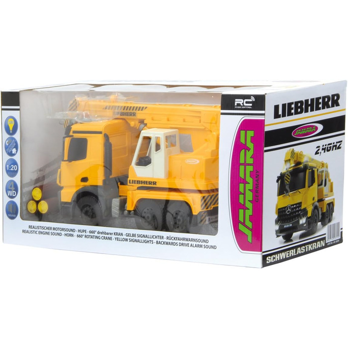 Потужний кран Mercedes Liebherr 120 2,4G - Висувний стріловий кран, поворот на 660, підйом/опускання тросу, жовті світлодіодні сигнальні вогні, реалістичні звуки, повнопривідний, 405034 -