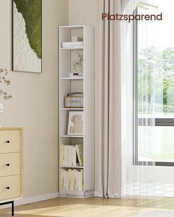 Книжкова полиця Hzuaneri, 6-ярусна книжкова шафа, кубічна полиця, сучасна відкрита дерев&39яна полиця, полиці для зберігання та демонстрації для вітальні, домашнього офісу, спальні, біла BC09603 шт. Білий 24 x 30 x 183 см