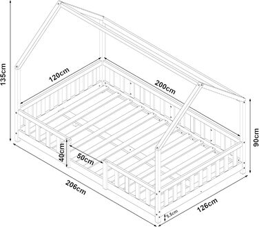 Дитяче ліжко Sisimiut домашнє ліжко 120 x 200 см із захистом від випадіння дерев'яне ліжко для дітей підлогове ліжко рейкова рама