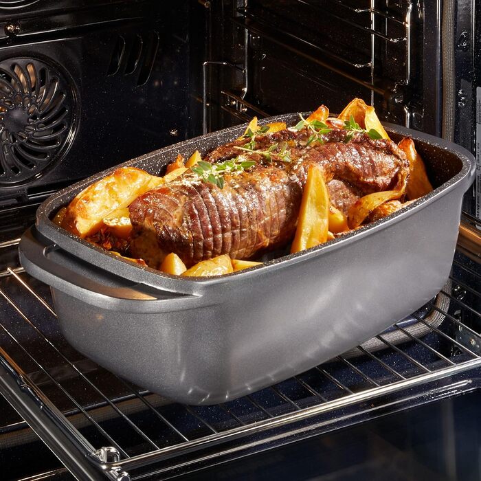 Лита алюмінієва жаровня з кришкою 40x22 см, 5,6 л Індукційна духовка безпечна для всіх типів плит, кришку можна використовувати як