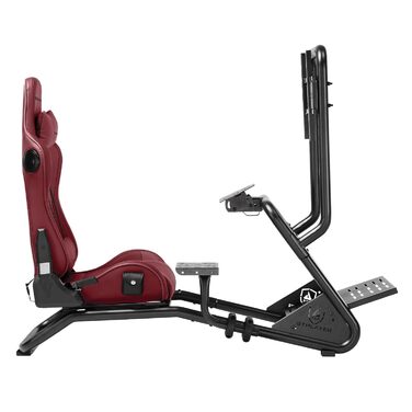 Підставка для керма гоночного симулятора з 3D стереодинаміками, кріпленням для монітора, регульованим кріпленням керма, кріпленням для важеля перемикання передач та педалями (бордовий)