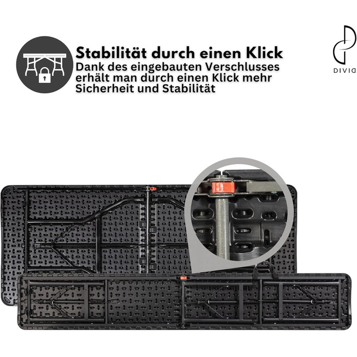 Набір для пивного саду DIVID, 3 предмети Стіл 2 лавки Для використання в приміщенні та на вулиці Складаний з ручками для перенесення ВxШxГ 73x180x75 см Садовий стіл (DIV-200/WOOD Set)