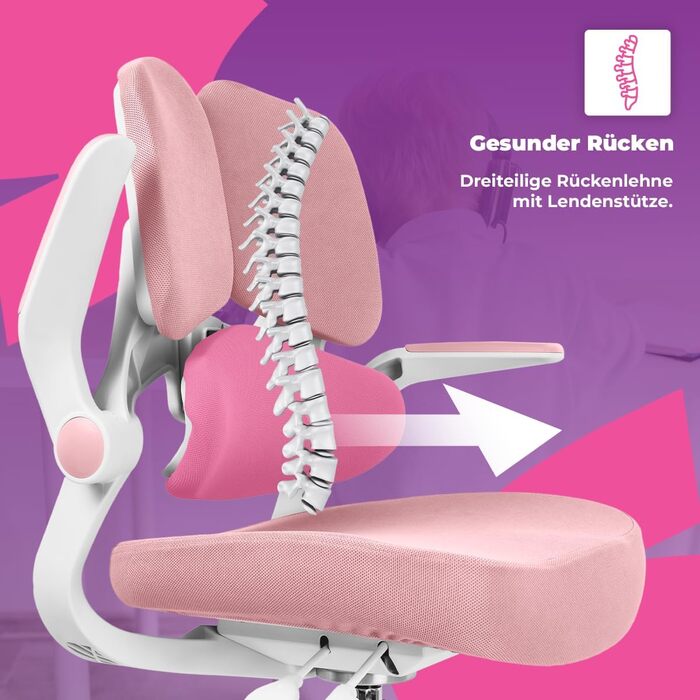 Ергономічне дитяче крісло Spacetronik з підставкою для ніг, регульована по висоті дитяче крісло 110-180 см, трисекційна спинка, регульовані підлокітники, 5 фіксуючих коліщаток, сірий колір