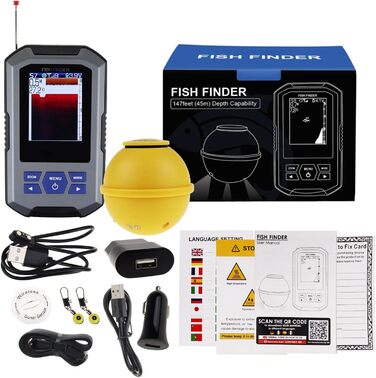 Бездротовий датчик ехолота 125 кГц, частота 45 метрів/147 футів, функція сигналізації глибини та великий РК-дисплей