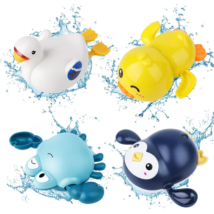 Дитячі іграшки для купання, заводні іграшки для купання 4 упаковки для дітей, іграшки для ванни, іграшки для купання для дітей, хл
