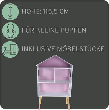 Дерев&39яний ляльковий будиночок "Бандити та ангели", білий та рожевий, сучасна вілла, вік 3, висота 115,5 см включає 47 предметів меблів ляльковий будиночок іграшка для ляльок, висота 115 см