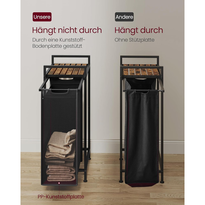 Кошик для білизни VASAGLE, збірник для білизни з полицею, ящик для білизни, мішок для білизни зі знімної тканини Oxford, металевий