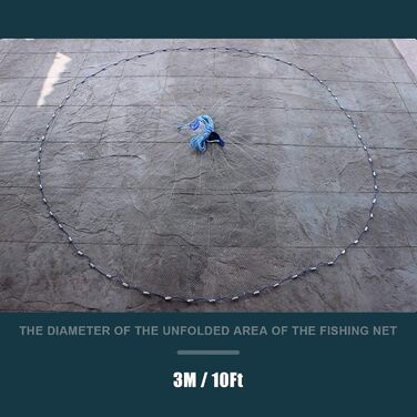Рибальська сітка-приманка, легкий закид, рибальська сітка ручної роботи, діаметр 10 футів / 3 м, легка ручна рибальська приманка, нейлонова сітка 5/8 дюйма з грузилом для рибальських снастей