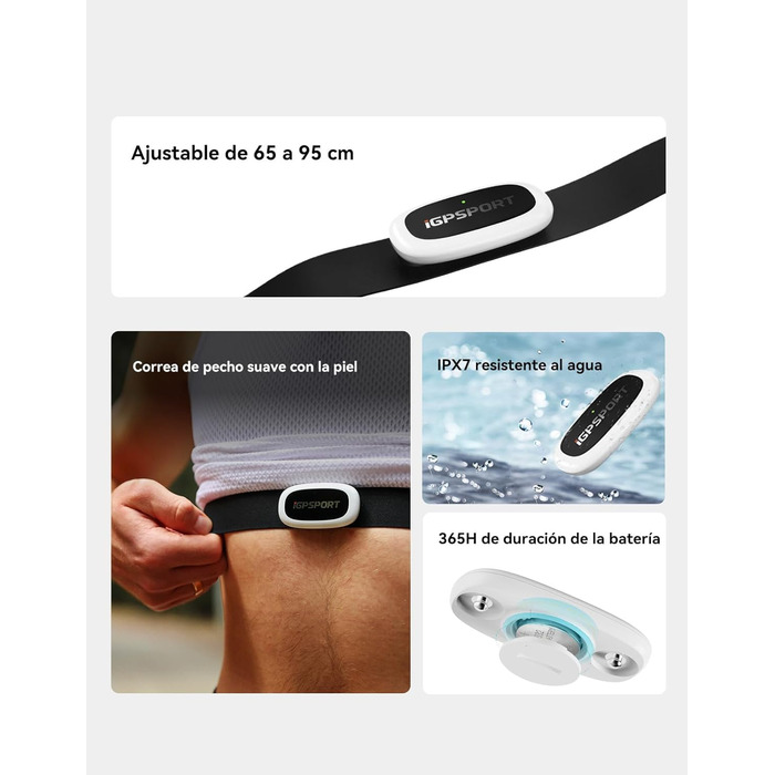 Пульсометр iGPSPORT HR50, Bluetooth та ANT з нагрудним ременем для бігу, їзди на велосипеді, тренажерного залу, сумісний з Garmin Polar Wahoo - чорний