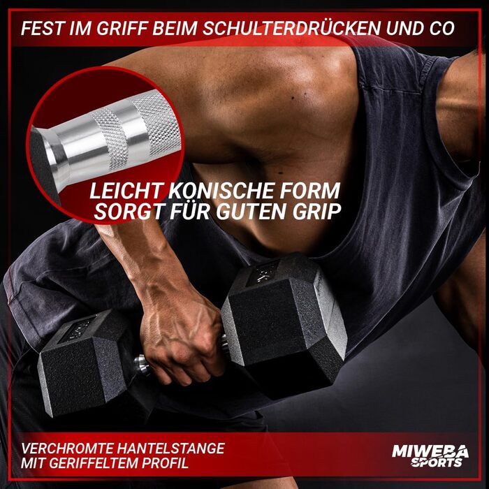 Гантелі шестигранні Miweba Sports HGH100 Пара по 12.5 кг (діапазон 2.5-30.0 кг)