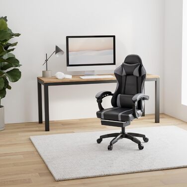 Ігрове крісло вантажопідйомністю 150 кг, офісне крісло з підставкою для ніг, ігрове крісло з регульованою поперековою опорою, ігрове крісло зі штучної шкіри, дитяче ігрове крісло з регульованою висотою, сірий, стандартна модель сірого кольору