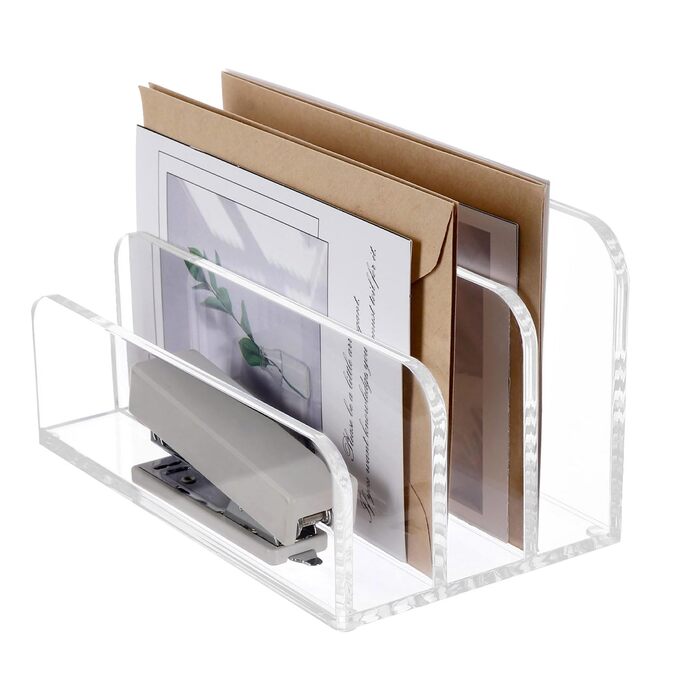 Акриловий тримач для листів з 3 відділеннями Настільний органайзер для листів Прозорий органайзер для пошти Лоток для листів пропонує більше місця для зберігання Елегантний лоток для документів