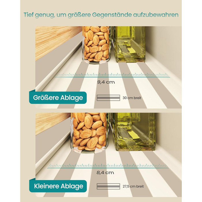Магнітна полиця для спецій SONGMICS, набір з 4 шт. , 2 великі та 2 малі полиці, органайзер для спецій без свердління, магнітна полиця, для кухні, холодильника, мікрохвильової печі, пральної машини, кремово-білий-натуральний бежевий KCS062WD01 Кремово-біли