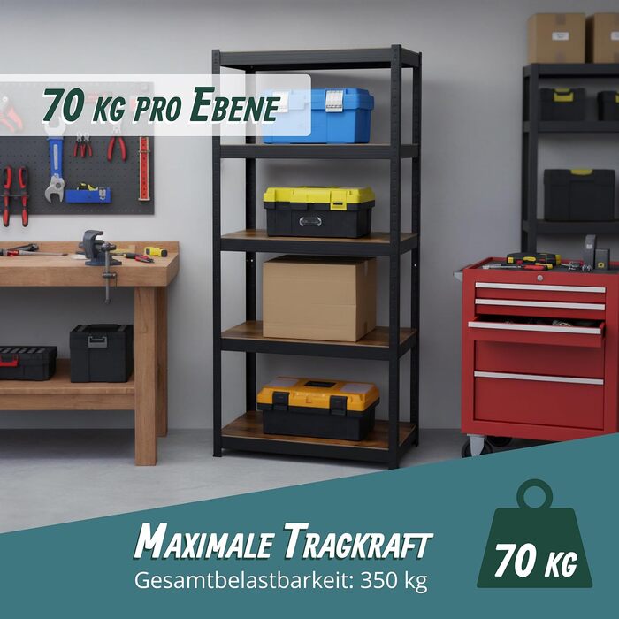 Міцний стелаж Relaxdays, ВШХ 168x80x40 см, 350 кг, 5 полиць, індустріальний стиль, полиця для зберігання в підвалі, вставного типу, чорний/коричневий