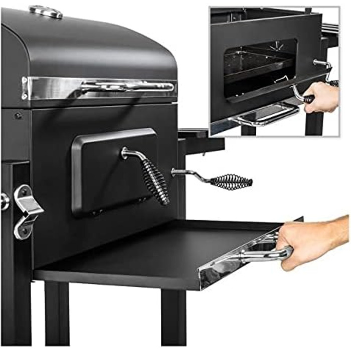 Гриль, візок для барбекю XXL вугільний гриль з кришкою, колесами, ручкою з нержавіючої сталі, решіткою для гриля і термометром вуг